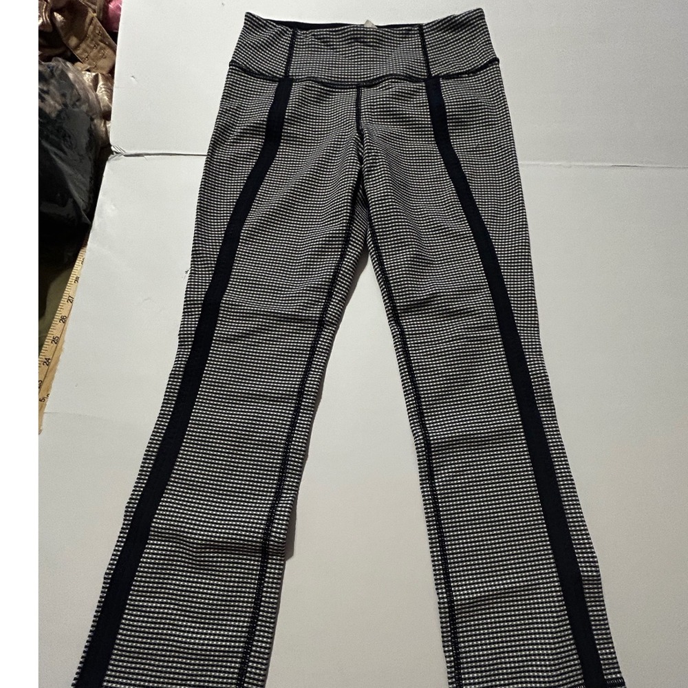 Lululemon Gingham Flare Yoga Pants Black White Checkered High Rise Size 4